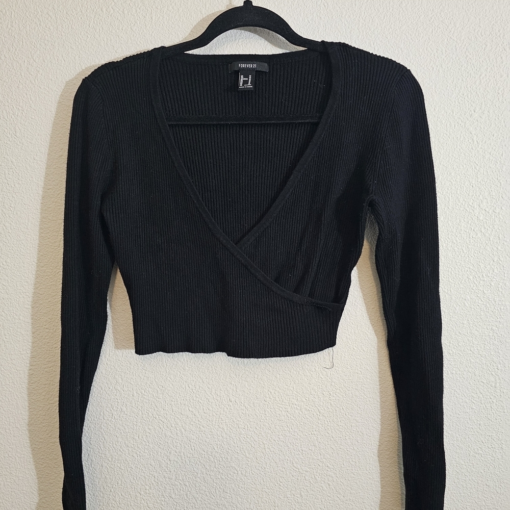 Forever21 Black Ribbed Wrap Top